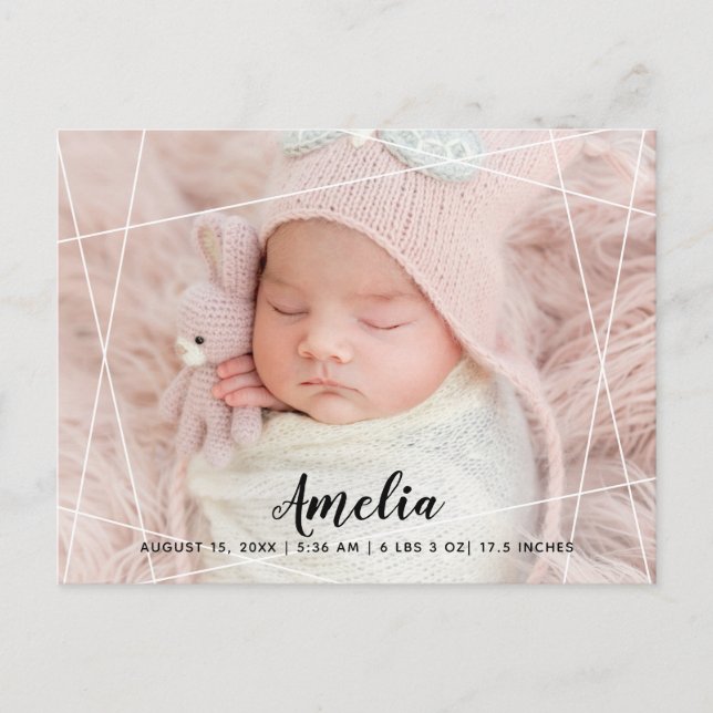 Anúncio de Nascimento com Linhas Geométricas Moder (Frente)