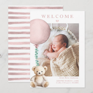 Anúncio de Nascimento da Bebê Bear Bear Rosa-Rosa