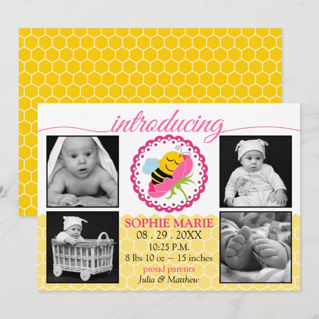 Anúncio de Nascimento da Bebê Dormindo (Frente/Verso)