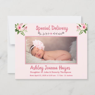 Anúncio de Nascimento da Bebê Floral