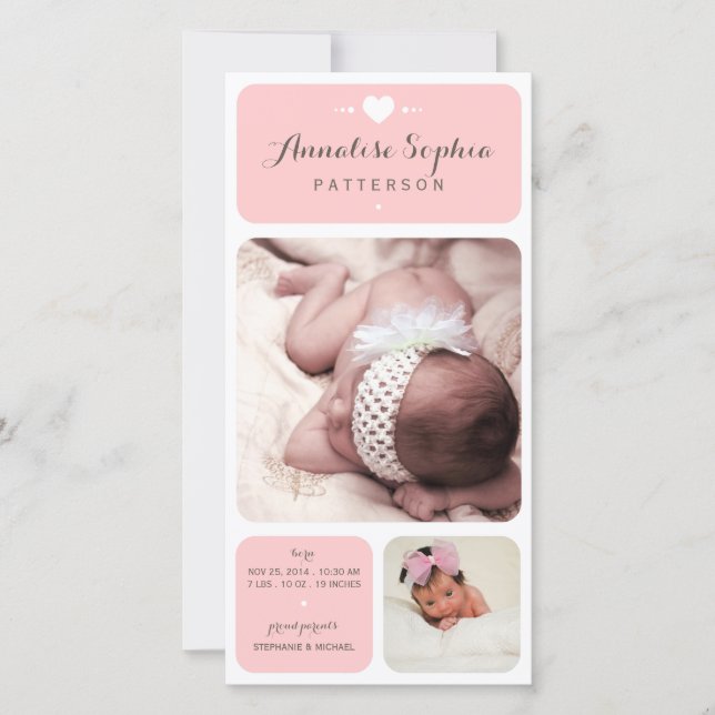 Anúncio de Nascimento da Bebê Foto de Duet Doce (Frente)
