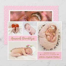 Anúncio de Nascimento da Colagem de Fotos Rosa 4 E
