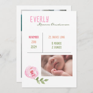 Anúncio de Nascimento da Flor de Aquarela da Bebê