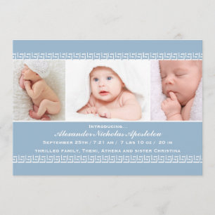 Anúncio de Nascimento da Foto Azul-Chave Grega