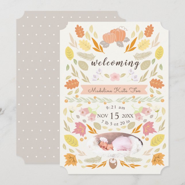 Anúncio de Nascimento da Foto de Folhagem de Outon (Frente/Verso)