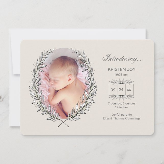 Anúncio de Nascimento da Foto de Frame Laurel (Frente)