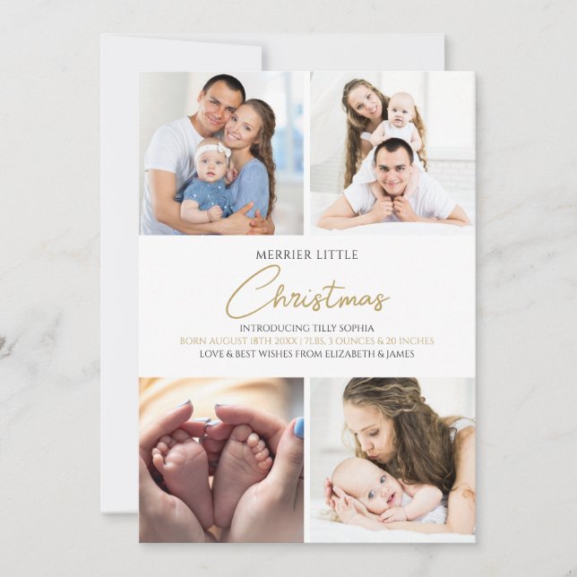Anúncio de Nascimento da Foto de Natal Merrier Lit (Frente)
