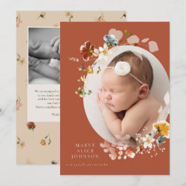 Anúncio de Nascimento da Foto de Oval de Flores Bo