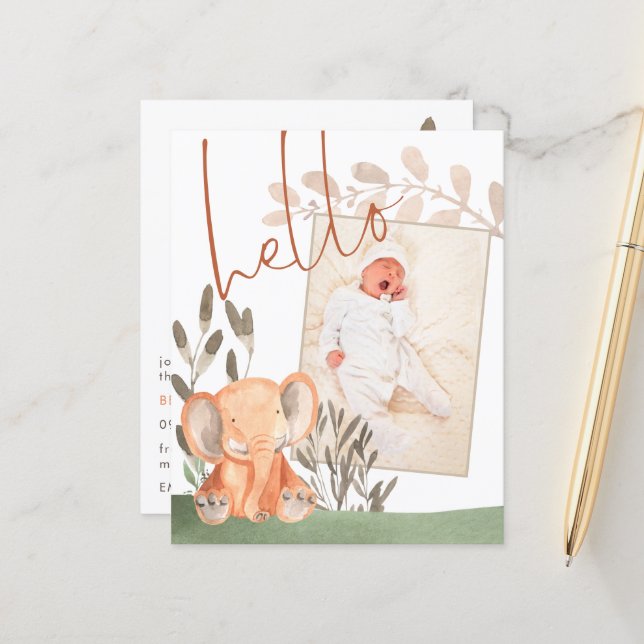 Anúncio de Nascimento da Foto do Bebê do Elefante  (Frente/Verso In Situ)
