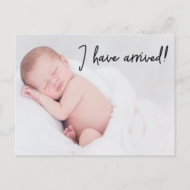 Anúncio de nascimento da foto do bebê Eu cheguei (Frente)