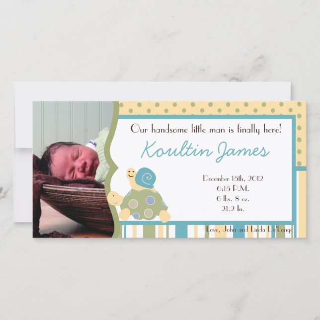 Anúncio de Nascimento da Foto do Mar de Tartaruga  (Frente)