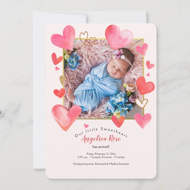 Anúncio de Nascimento da Foto do Quadro do Coração (Frente)