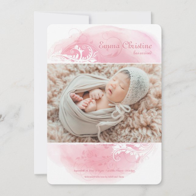 Anúncio de Nascimento da Foto Floral Grunge (Frente)