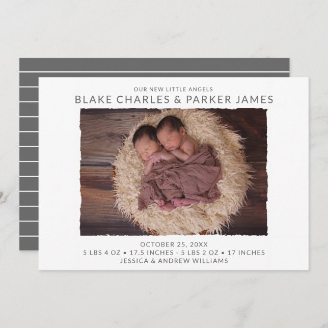 Anúncio de Nascimento da Foto Gêmea Moderna (Frente/Verso)