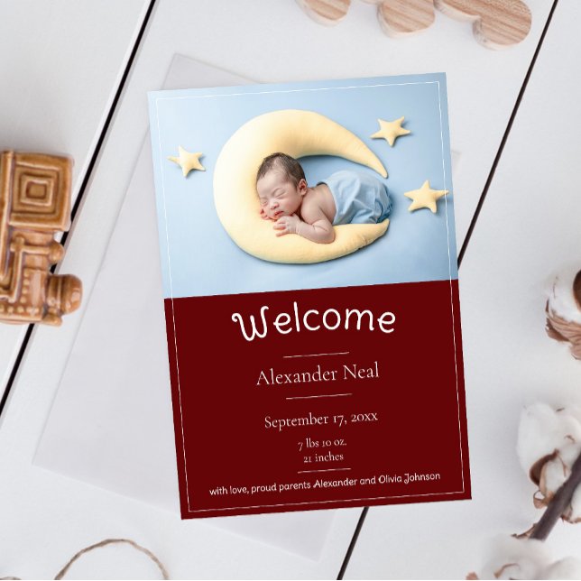 Anúncio de Nascimento da Foto Moderna Vermelha (Red Modern Photo Birth Announcement)
