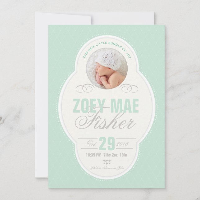 Anúncio de Nascimento da Frame de Bebê - Mint (Frente)