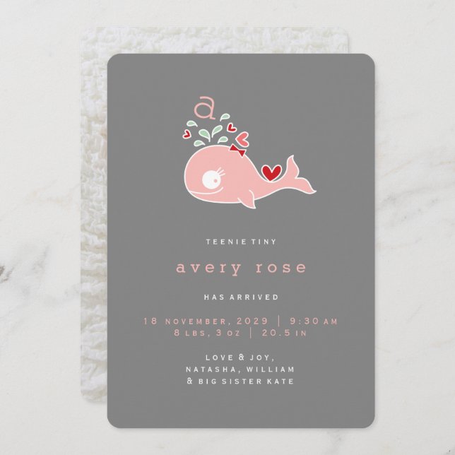 Anúncio de Nascimento da Garota-Bebê Monograma Ros (Frente/Verso)