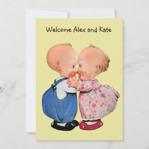 Anúncio de Nascimento da Garota Vintage Twins