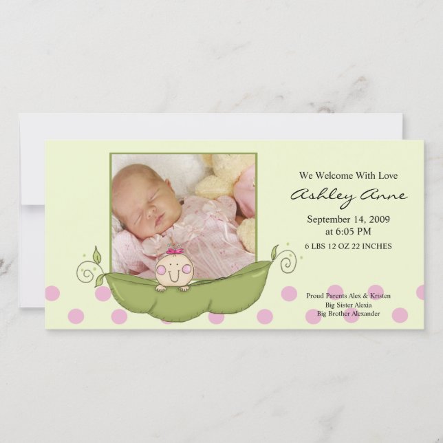 Anúncio de Nascimento da Menina de Ervilha Doce (Frente)