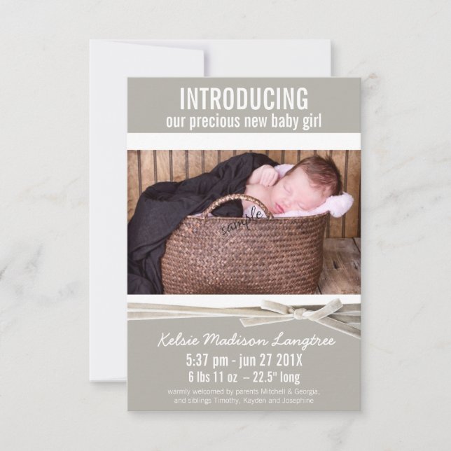 Anúncio de Nascimento da Menina do Mod Linen (Frente)