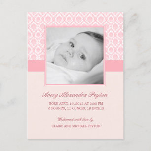 Anúncio de nascimento da precioso Damask Baby Girl