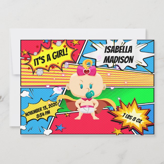 Anúncio de Nascimento da Super-Herói da Cômica Boo (Frente)