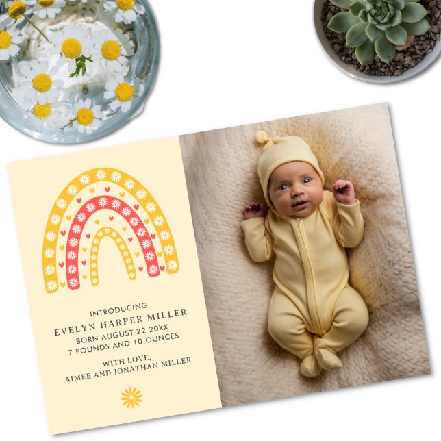 Anúncio de nascimento Daisy Rainbow - Cartão Amare (Daisy rainbow birth announcement card)