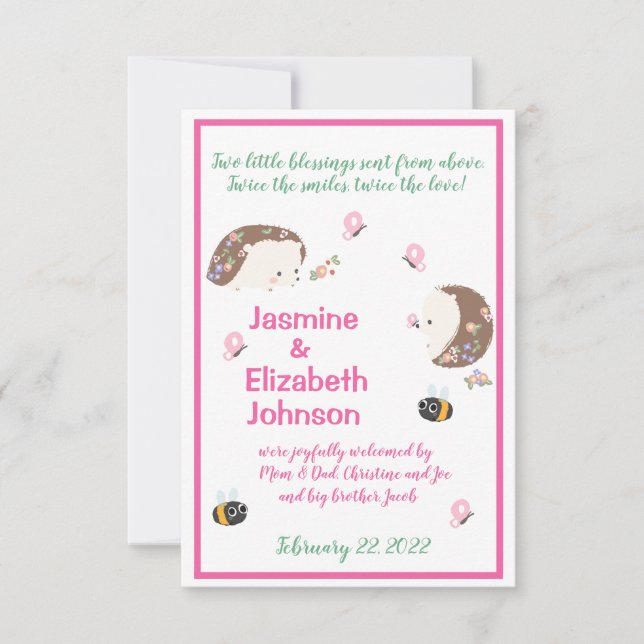 Anúncio de Nascimento das Raparigas Gêmeas  (Frente)