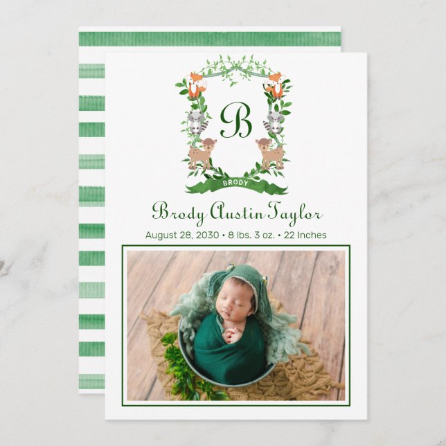 Anúncio de Nascimento de Animais Florestais (Frente/Verso)