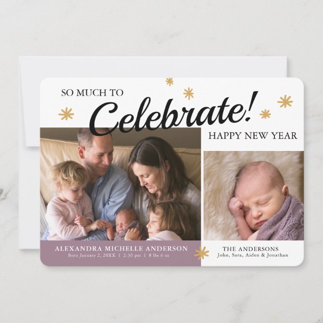 Anúncio de nascimento de anos novos Foto de Bebê (Frente)