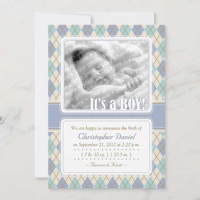 Anúncio de nascimento de Argyle (Azul e Aqua) (Frente)