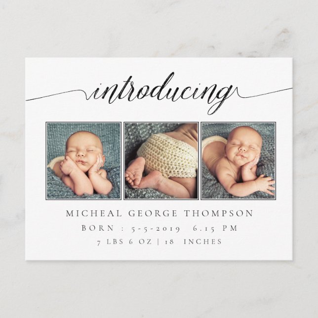 Anúncio de Nascimento de Bebê 3 Fotos (Frente)