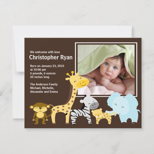 Anúncio de nascimento de bebê animal Safari (Frente)