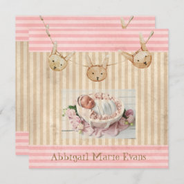 Anúncio de Nascimento de Bebê Coelhinha Rosa-Rosa-