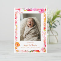 Anúncio de Nascimento de Bebê com Foto Floral em A