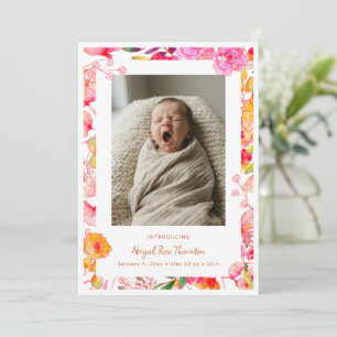 Anúncio de Nascimento de Bebê com Foto Floral em A