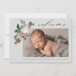 Anúncio de nascimento de bebê com foto floral vint