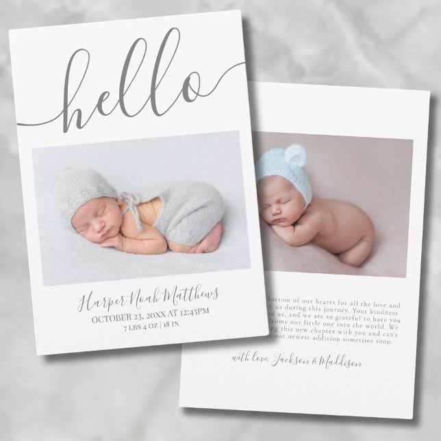 Anúncio de Nascimento de Bebê com Foto Minimalista (Simple Minimalist Newborn Photo Birth Announcement)