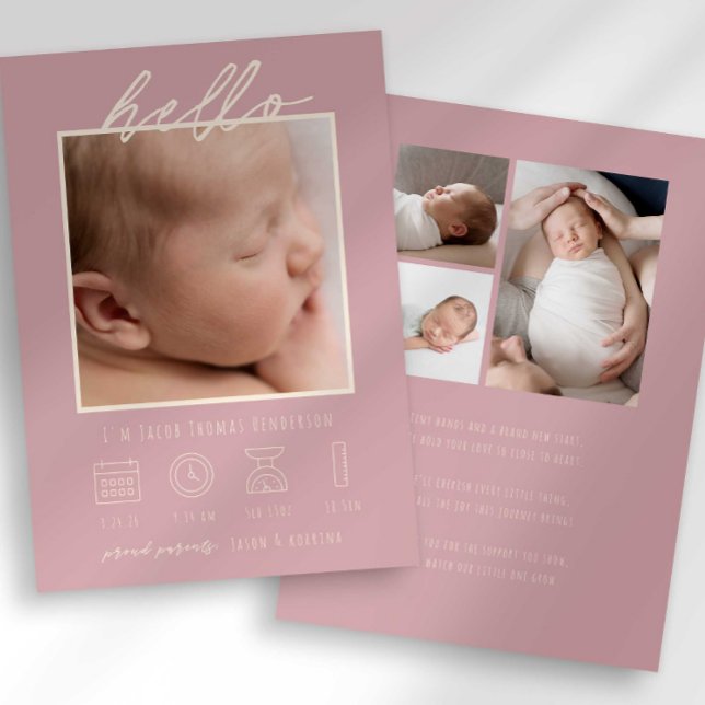 Anúncio de Nascimento de Bebê com Foto Olá Bebê em (Criador carregado)