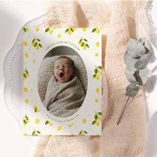 Anúncio de Nascimento de Bebê com Foto Oval de Lim