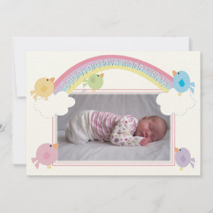 Anúncio de Nascimento de Bebê com Foto Pássaros &