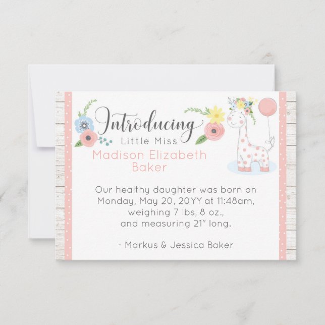 Anúncio de Nascimento de Bebê com Girafa Bebê em F (Frente)