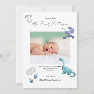 Anúncio de nascimento de bebê Dino Watercolor