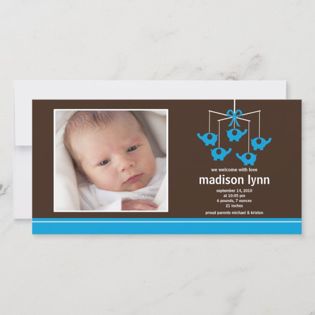 Anúncio de Nascimento de Bebê Elefante Turquesa (Frente)