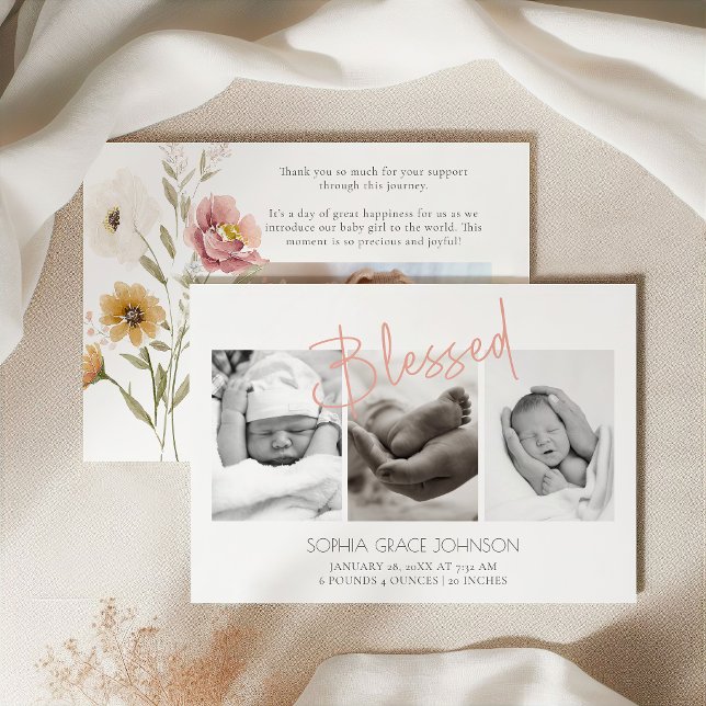 Anúncio de Nascimento de Bebê Floral Soft Outono (Criador carregado)