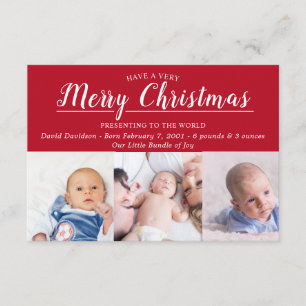 Anúncio de Nascimento de Bebê Foto Natal Alegre Ve