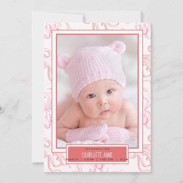 Anúncio de Nascimento de Bebê Menina Polvo Marinho (Frente)