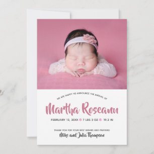 Anúncio de Nascimento de Bebê Menina Recém-Nascida