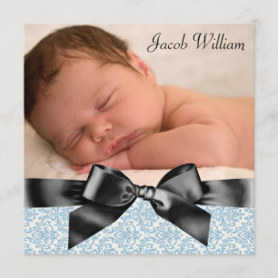 Anúncio de Nascimento de Bebê Menino Azul Preto Fo