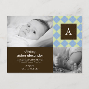 Anúncio de Nascimento de Bebê Menino Chic Argyle